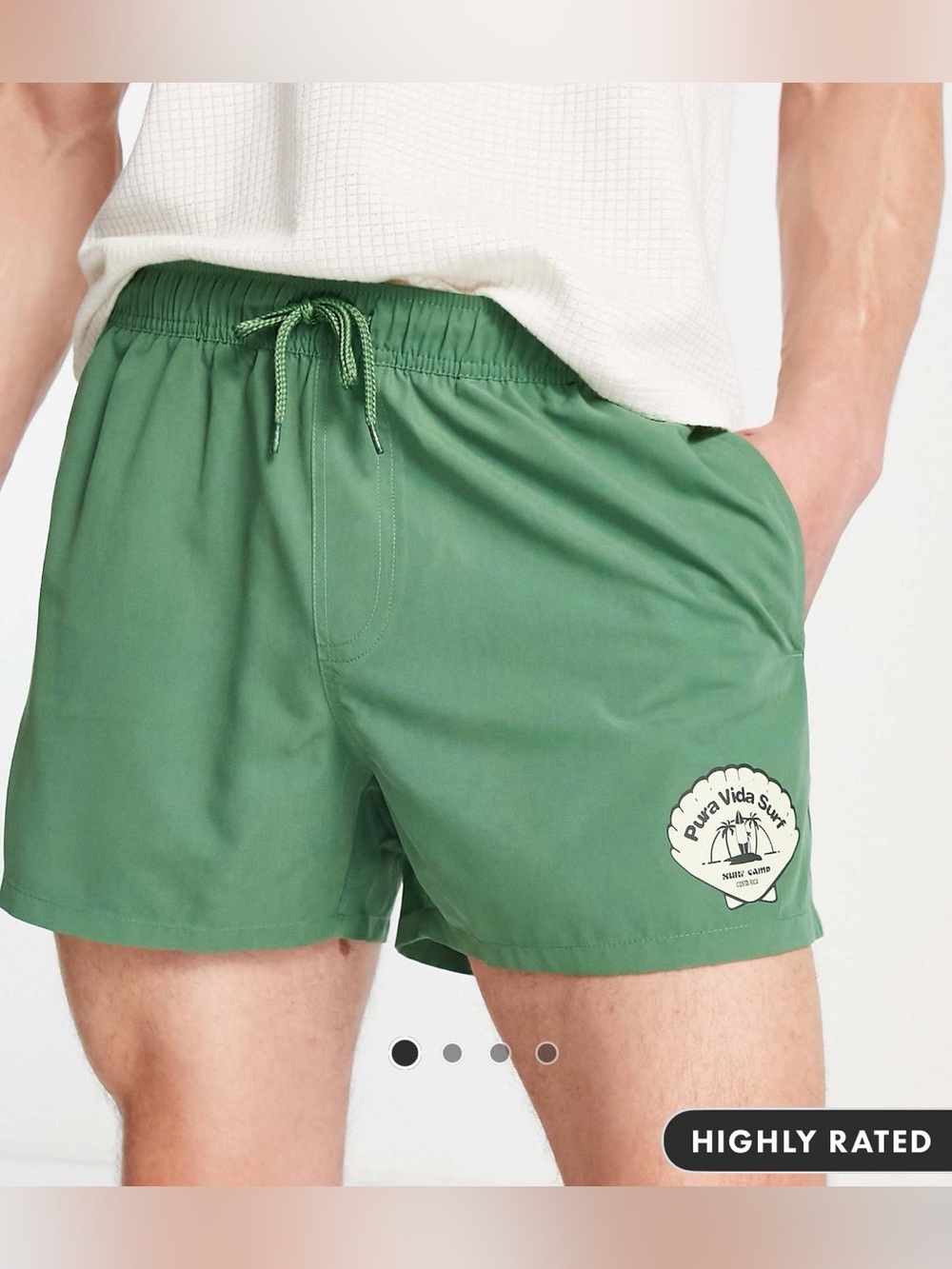 Pura Vida Olive Green Swim Trunks with Logo Patch